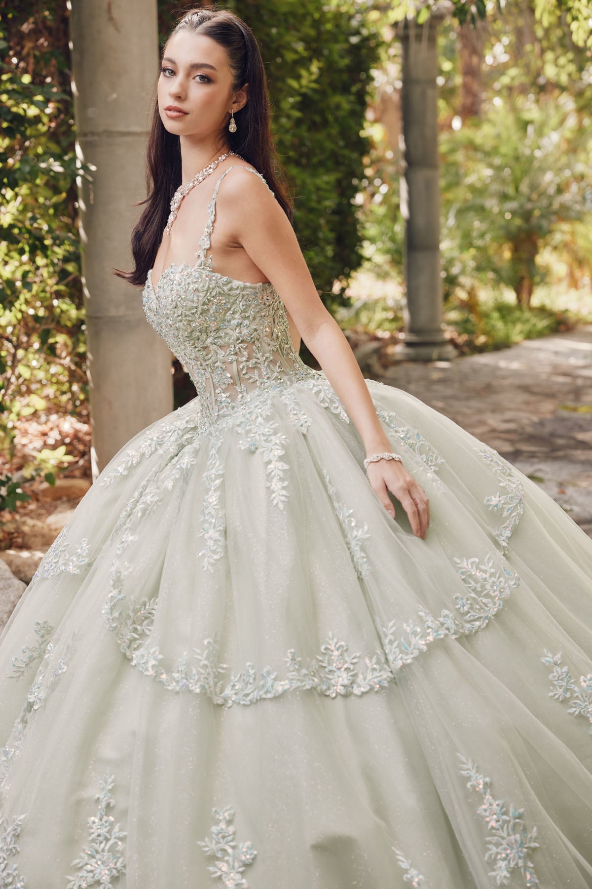 Embroidered Lace Bodice Sweetheart Long Quinceanera Dress JTJT1450J