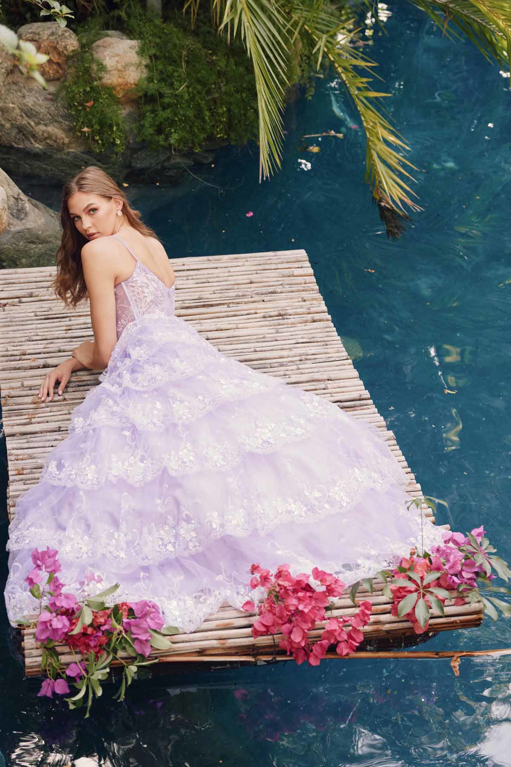 Ruffle Tulle Lace Sequin Sheer Corset Bodice Sweetheart Neckline Prom Dress JTJT2454K