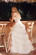 Lace Corset Beaded Sparkle Glitter Fabric Ruffle Skirt Slit Long Wedding Dress JTJT2464AW