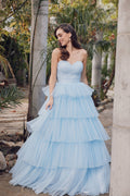 Ruffle Tulle Skirt Strapless Sweetheart A-Line Long Prom Dress JTJT2452K