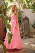 Strapless Keyholes Tulle Ruffle Skirt Long Prom Dress JTJT2456H