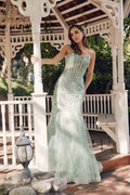 Lace Applique Sheer Bodice Corset Boning Mermaid Long Prom Dress JTJT2441S