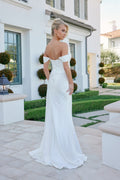 Soft Satin Off White Wedding Gown w/ Scoop Neckline & Corset Bodice NXE1043W