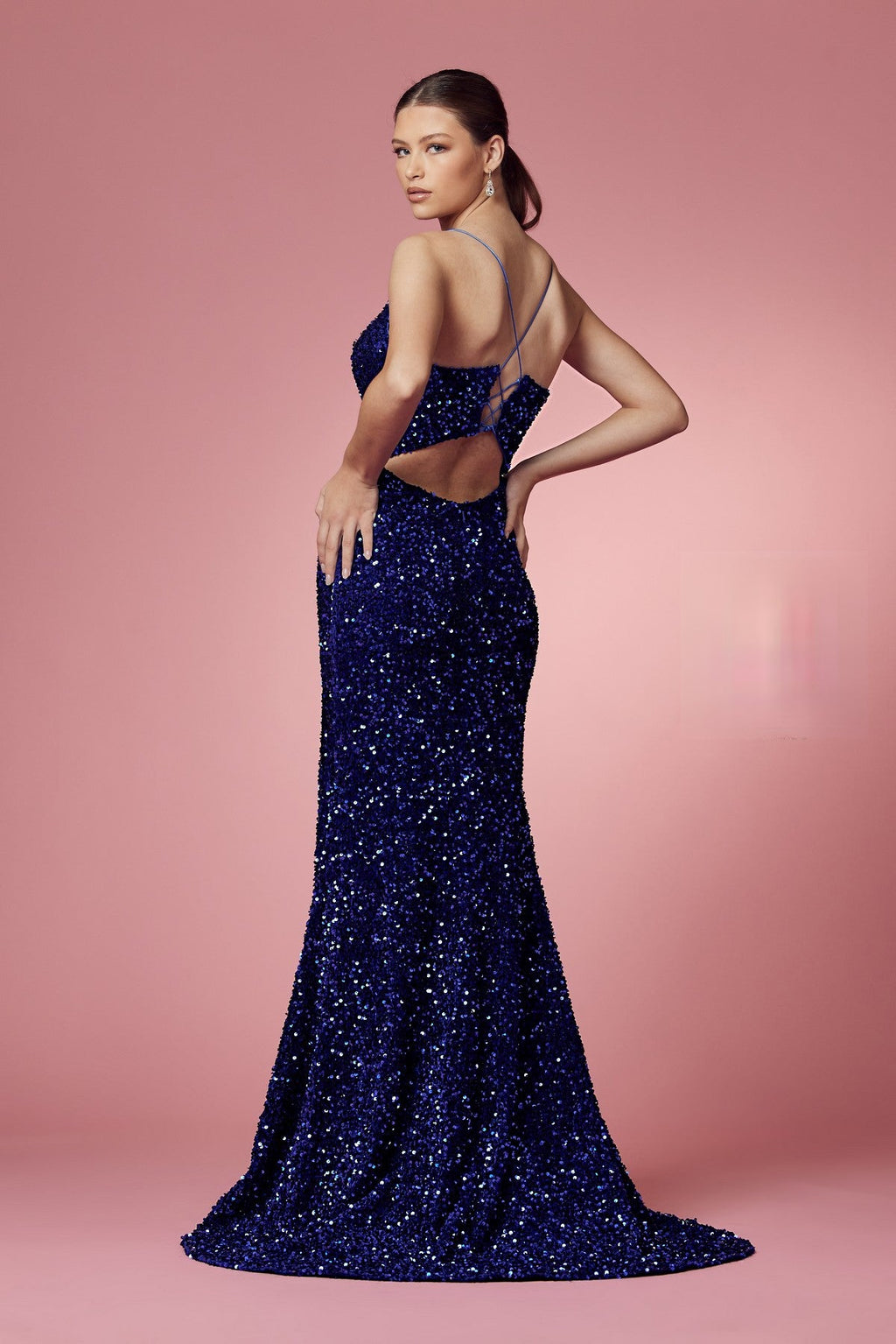 Black Sequin V-Neck Gown with Slit – Elegant Formal Evening Dress NXR433