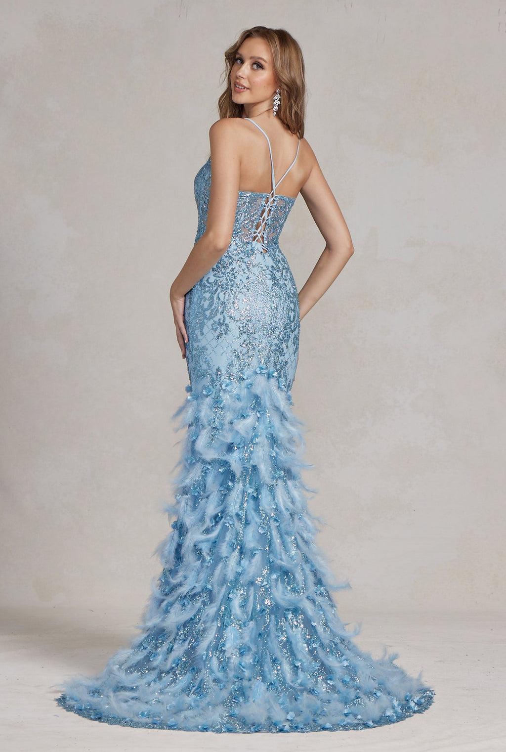 Ruffled Skirt Open Corset Back Mermaid Long Prom Dress NXC1111