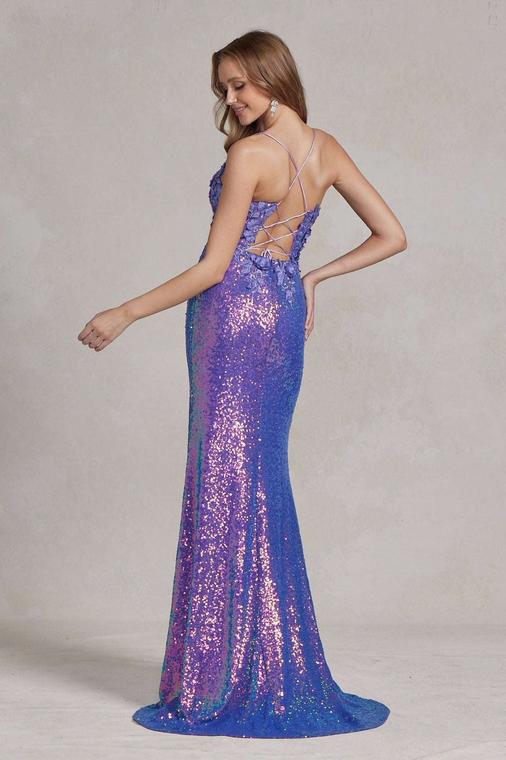 Side Slit Embroidered Applique Illusion V-Neck Long Evening Dress NXR1207