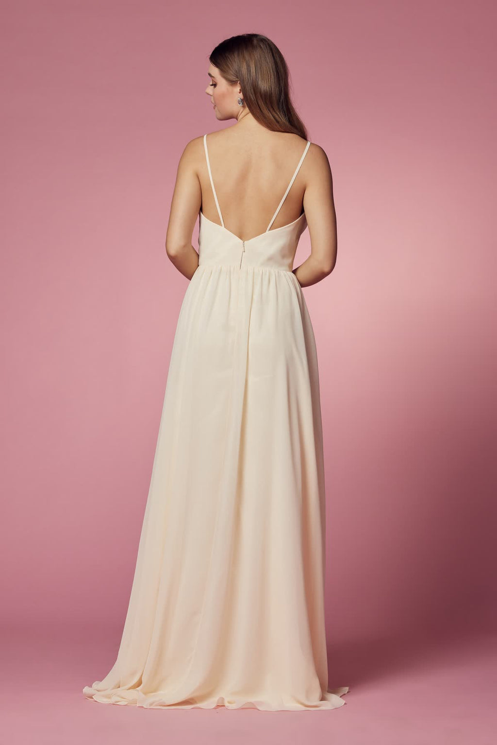 Dusty Rose A-Line Chiffon Formal Dress with Plunging Neckline  NXR416