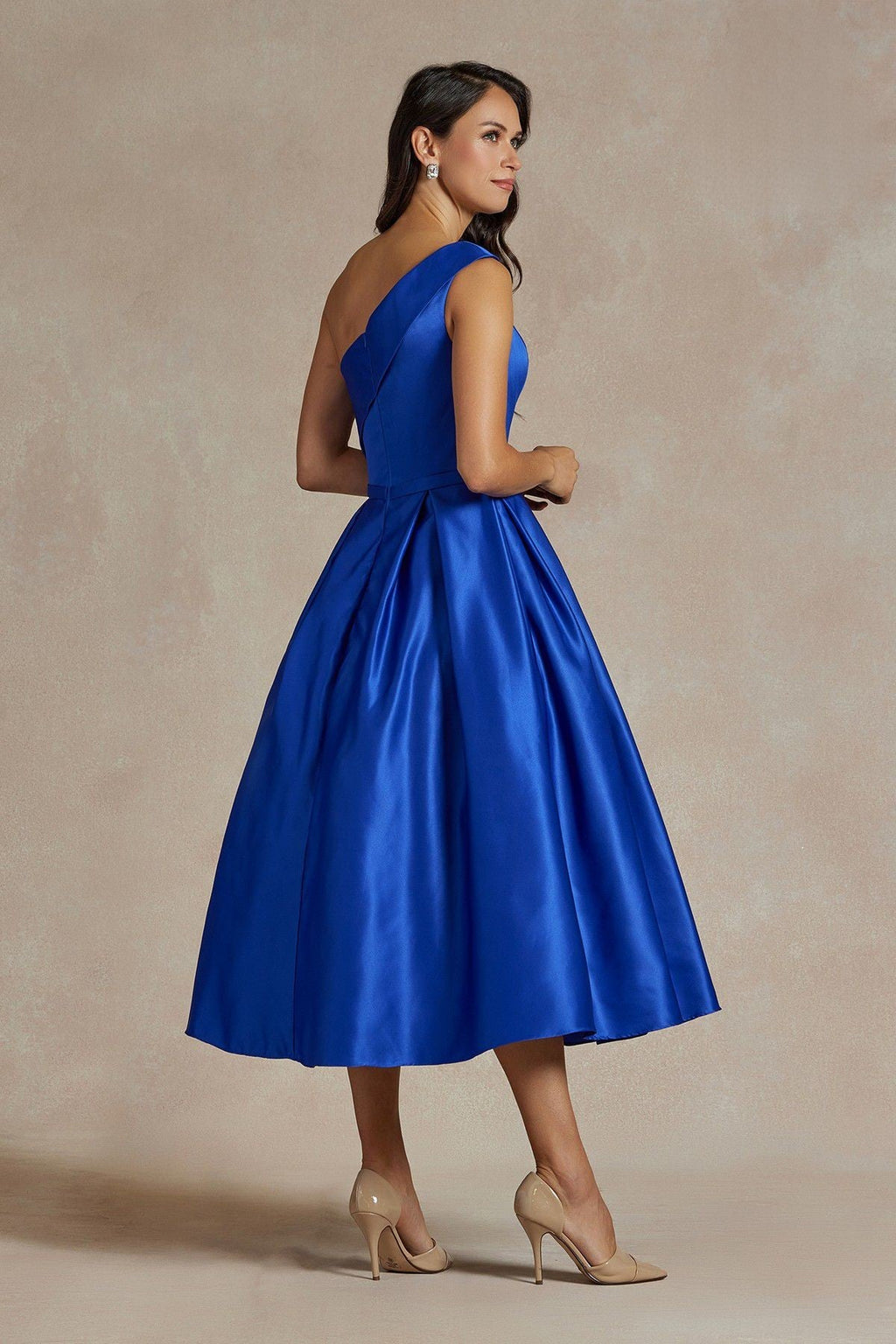 One Shoulder Satin Open Back Midi Evening & Prom Dress NXJE931