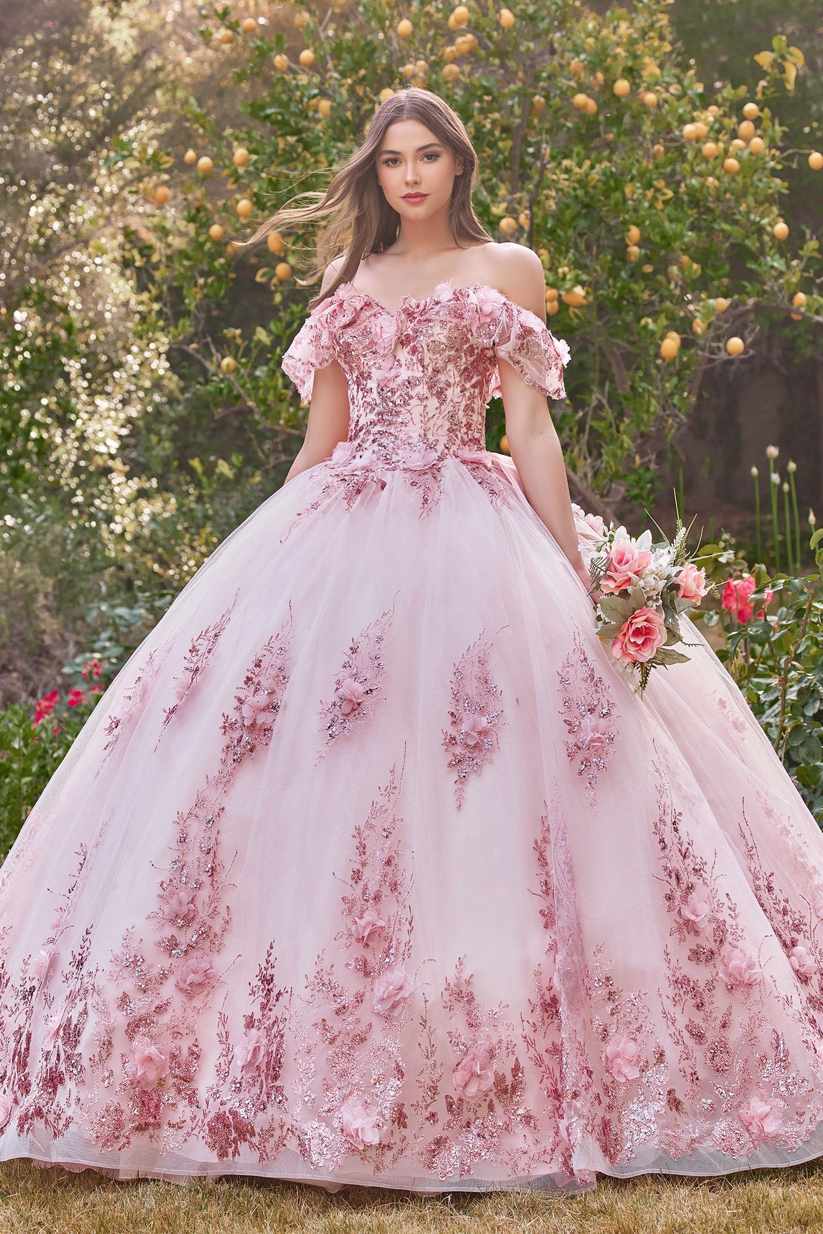 FLORAL OFF THE SHOULDER QUINCE BALL GOWN CD15701