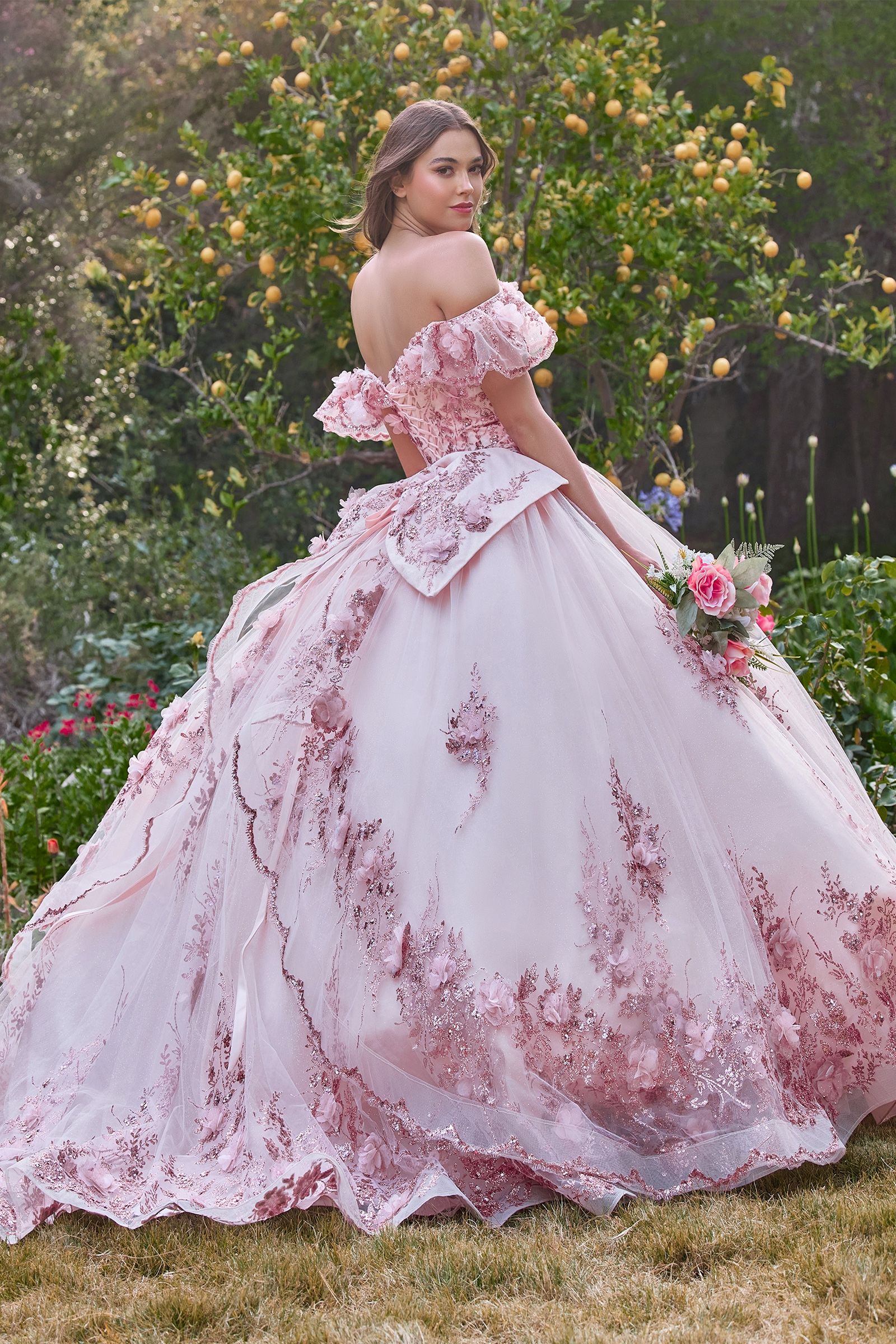FLORAL OFF THE SHOULDER QUINCE BALL GOWN CD15701
