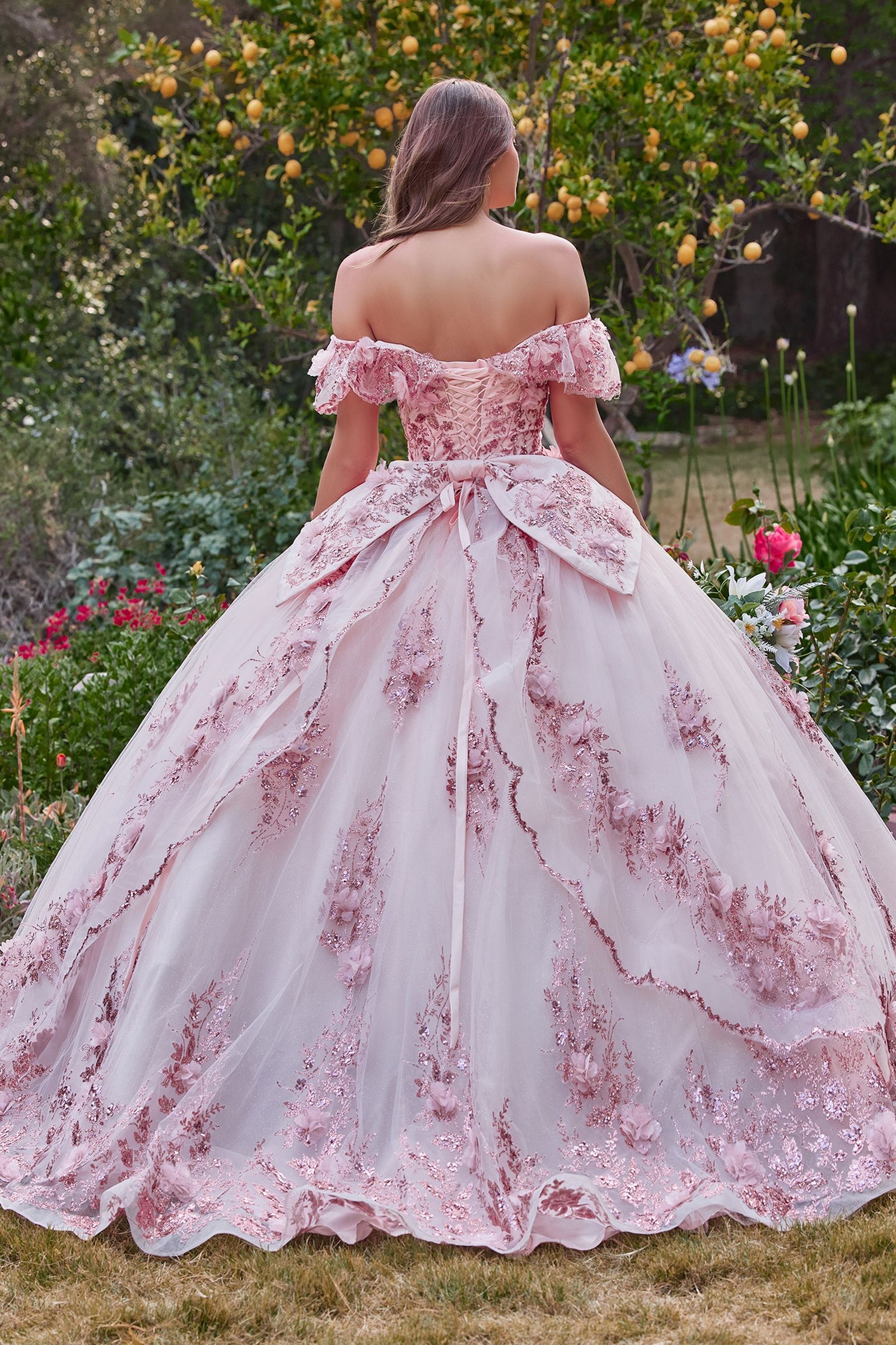 FLORAL OFF THE SHOULDER QUINCE BALL GOWN CD15701