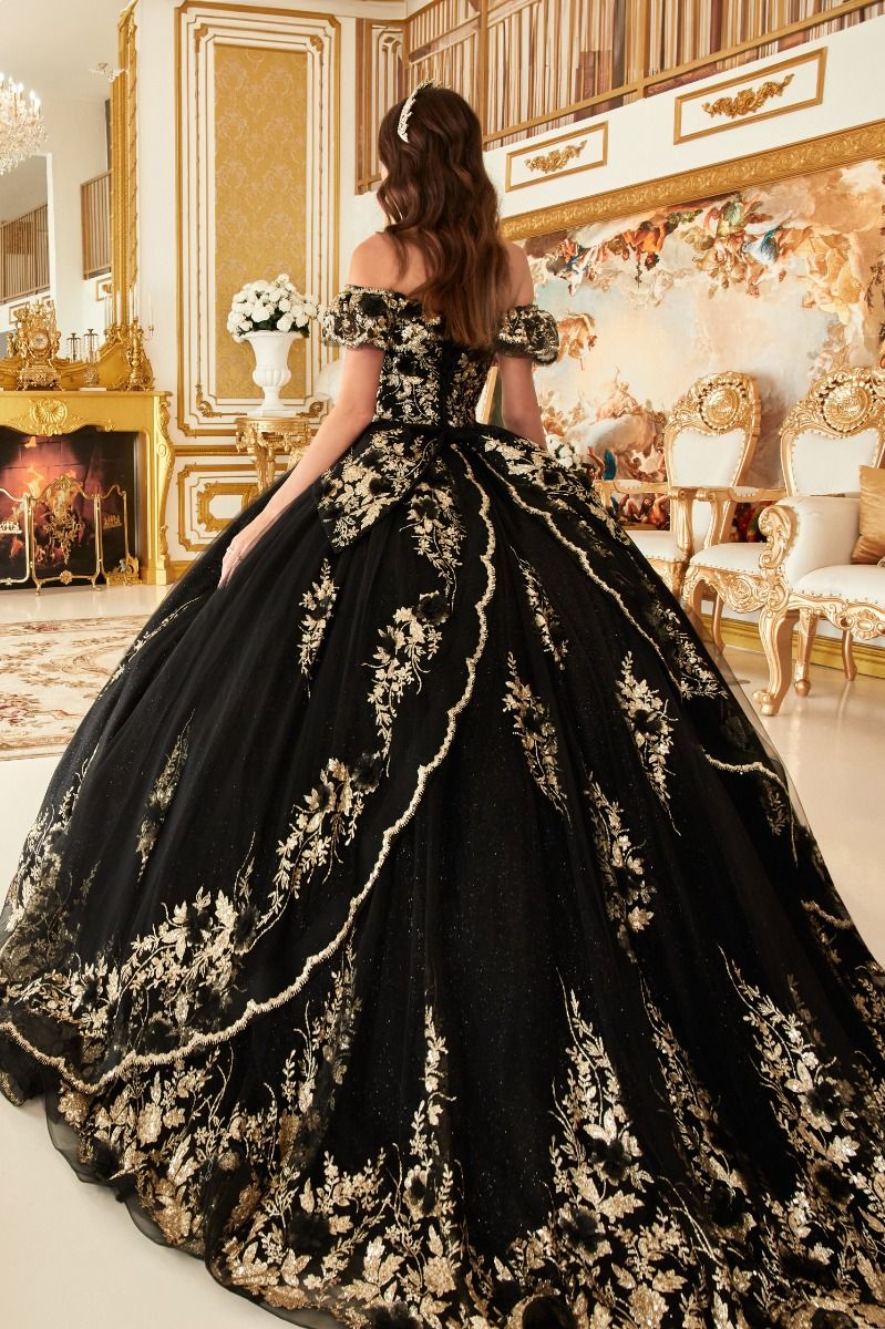 FLORAL OFF THE SHOULDER QUINCE BALL GOWN CD15701