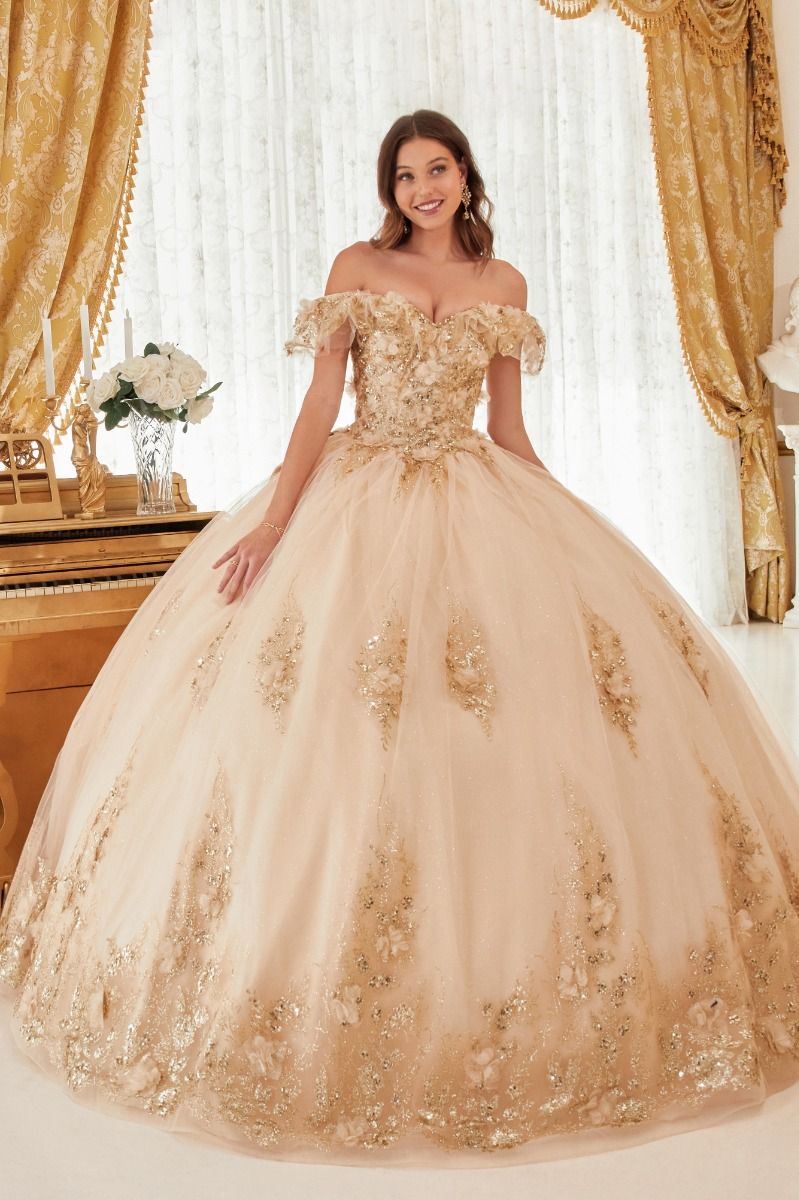 FLORAL OFF THE SHOULDER QUINCE BALL GOWN CD15701