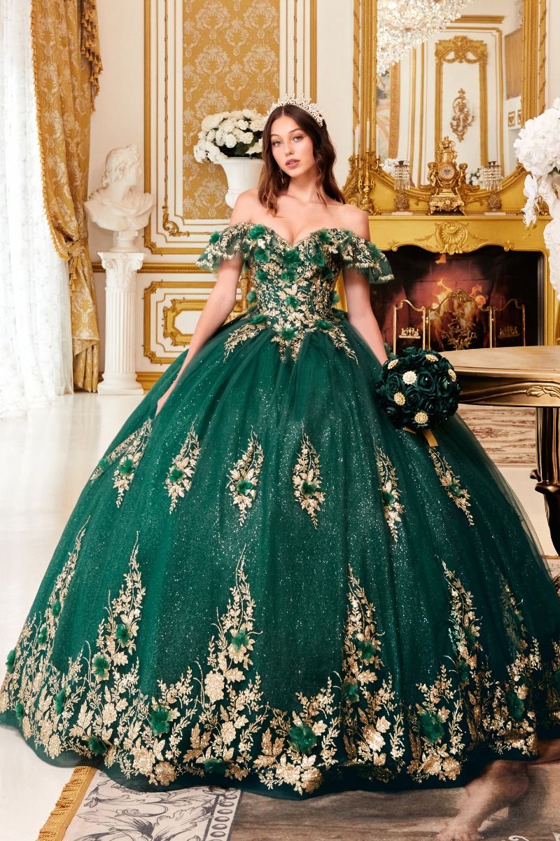 FLORAL OFF THE SHOULDER QUINCE BALL GOWN CD15701