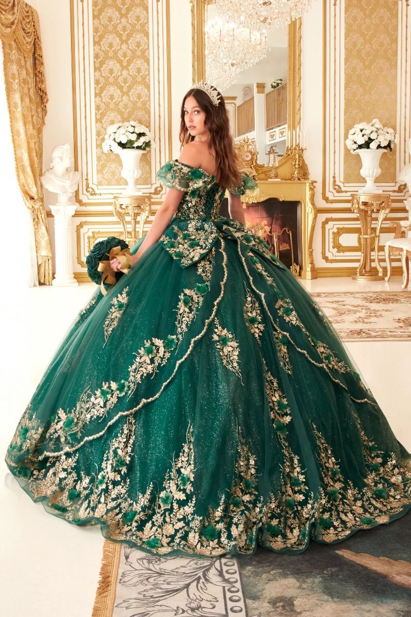 FLORAL OFF THE SHOULDER QUINCE BALL GOWN CD15701