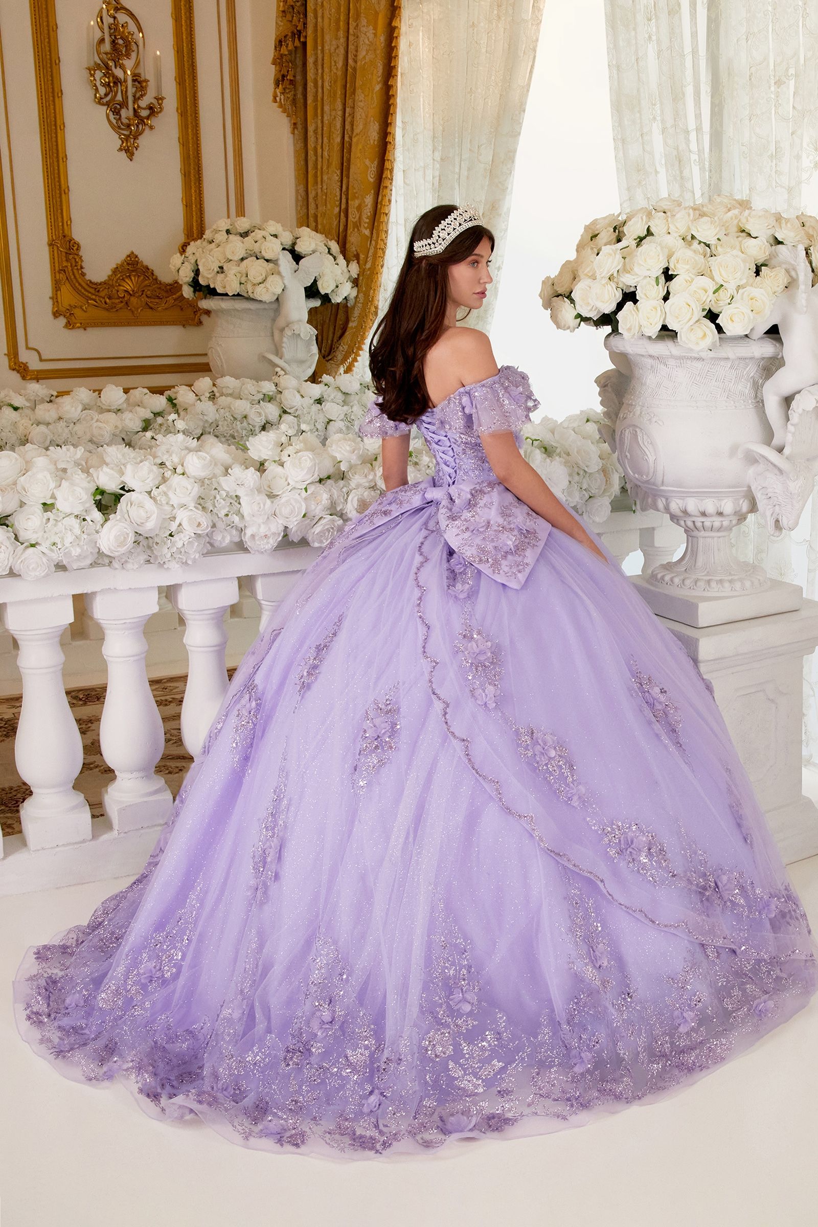 FLORAL OFF THE SHOULDER QUINCE BALL GOWN CD15701