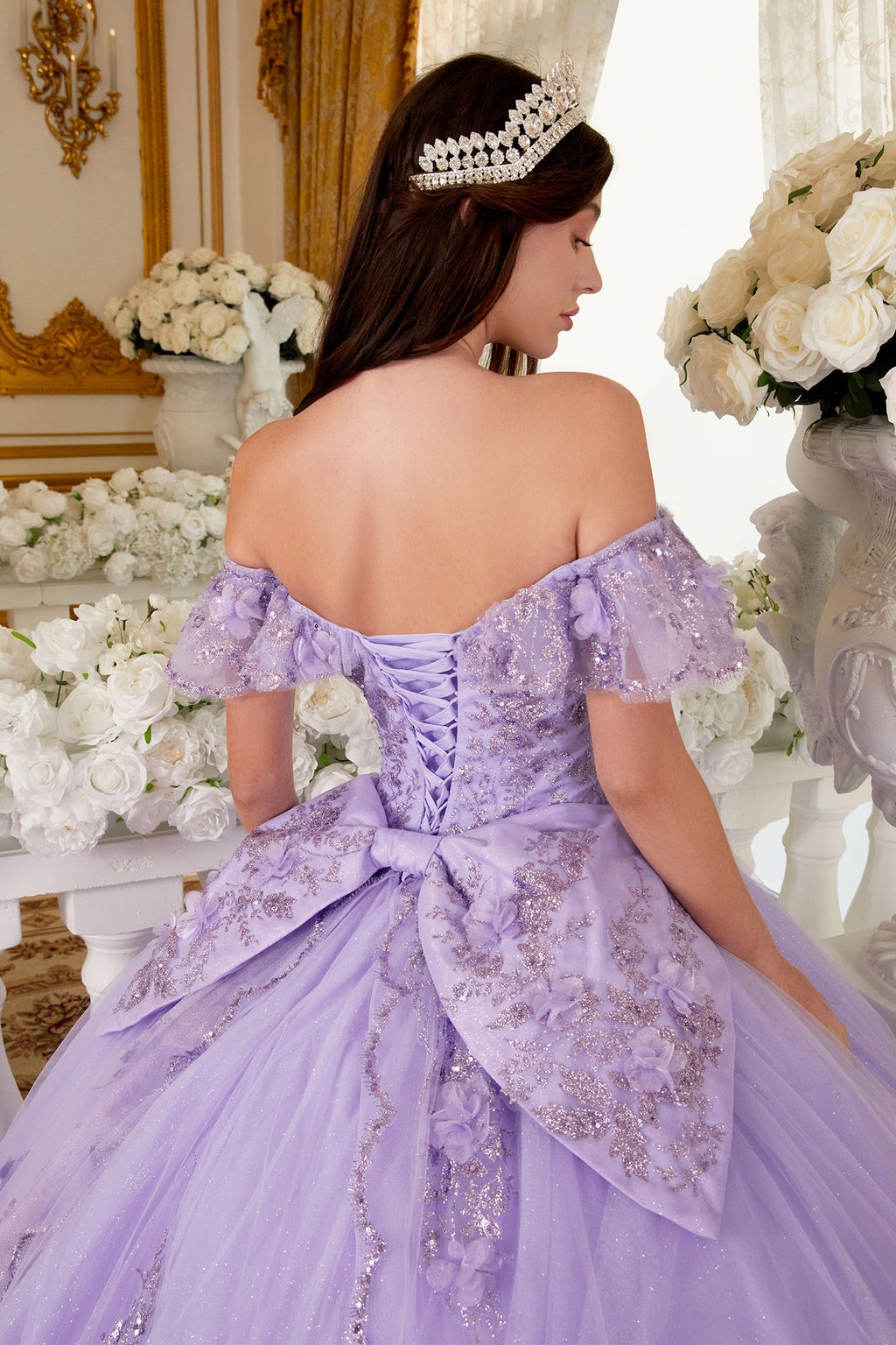 FLORAL OFF THE SHOULDER QUINCE BALL GOWN CD15701