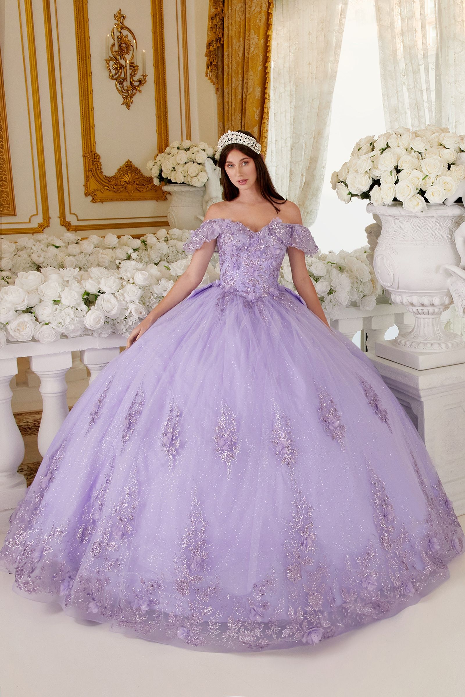 FLORAL OFF THE SHOULDER QUINCE BALL GOWN CD15701