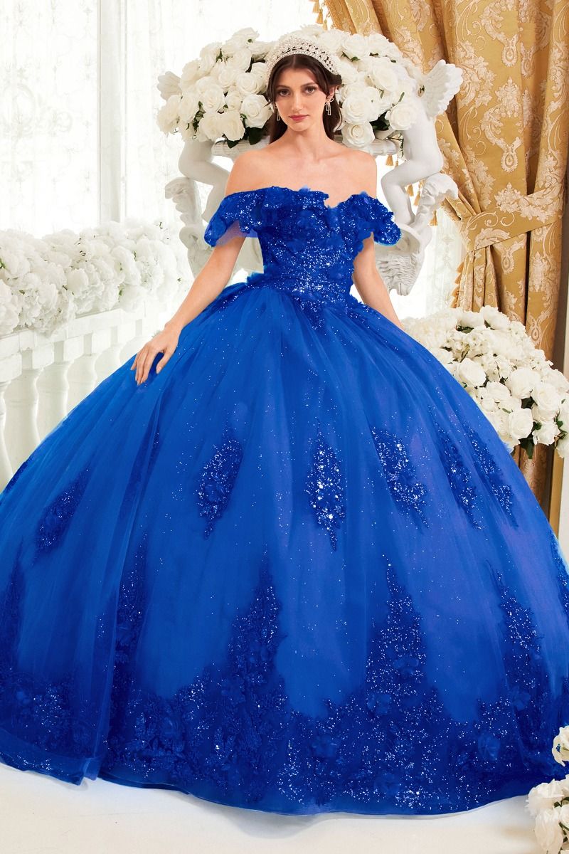FLORAL OFF THE SHOULDER QUINCE BALL GOWN CD15701