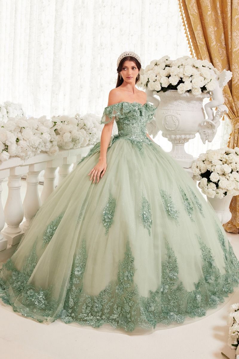 FLORAL OFF THE SHOULDER QUINCE BALL GOWN CD15701