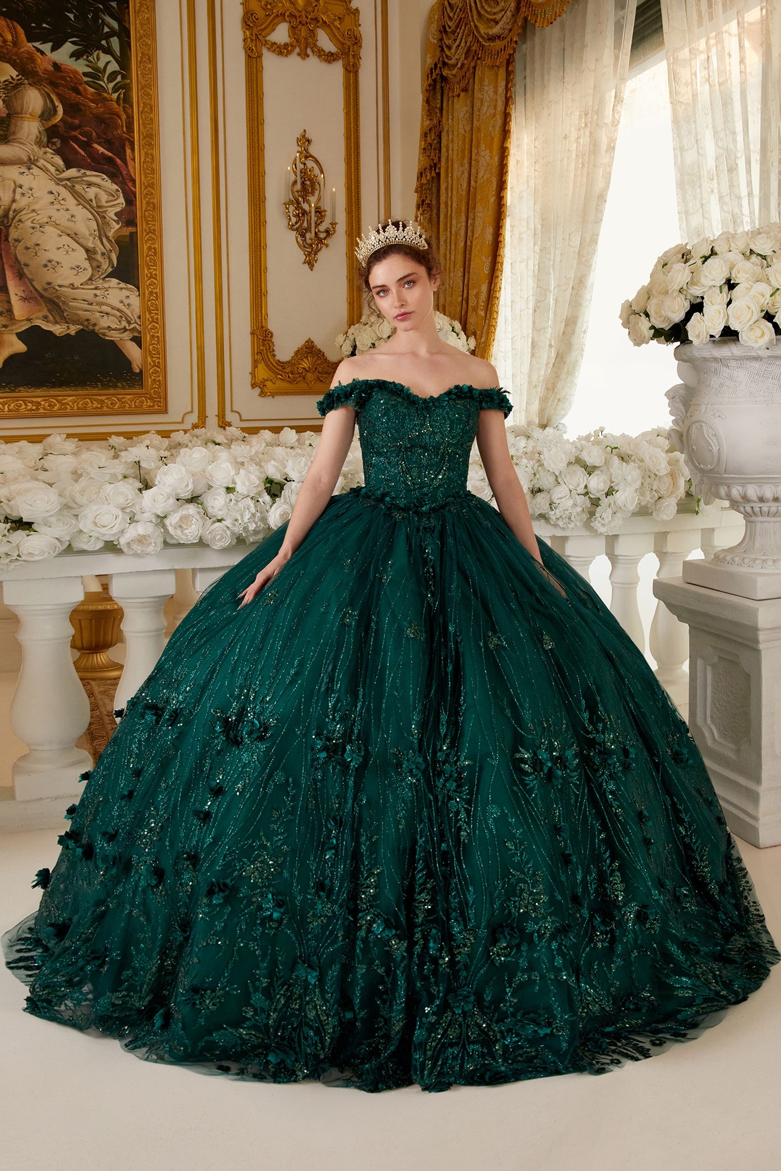 OFF THE SHOULDER QIUNCEANERA FLORAL BALL GOWN CD15704