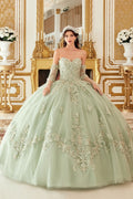 LAYERED TULLE BALL GOWN WITH FLORAL APPLIQUE CD15714