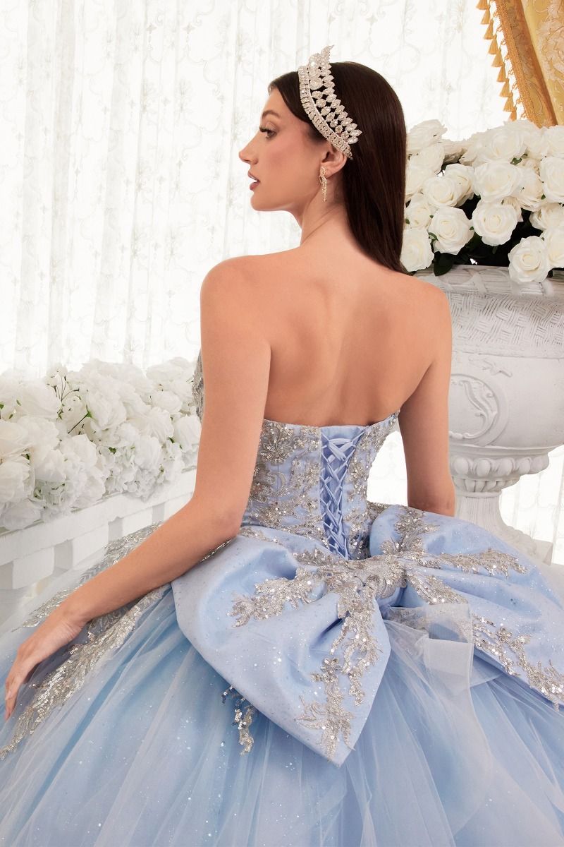 STRAPLESS LAYERED BALL GOWN WITH BOW DETAIL CD15715