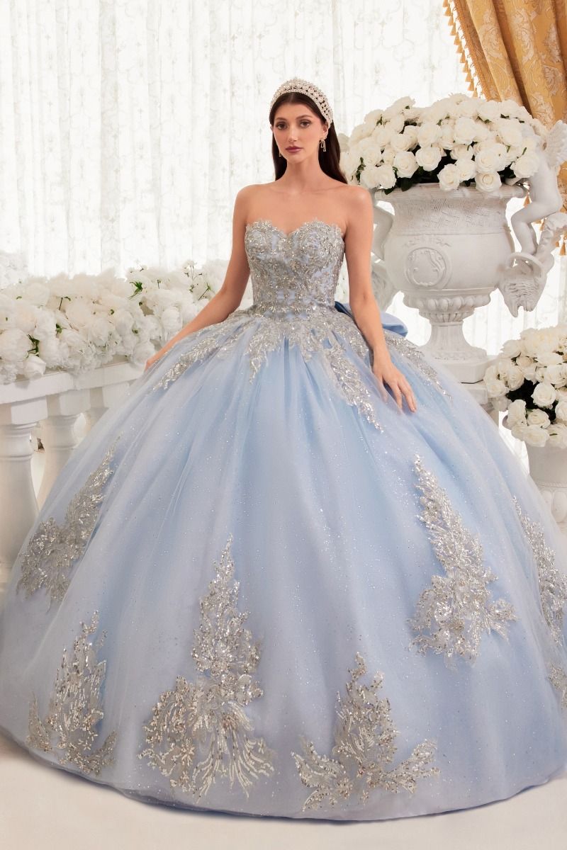 STRAPLESS LAYERED BALL GOWN WITH BOW DETAIL CD15715