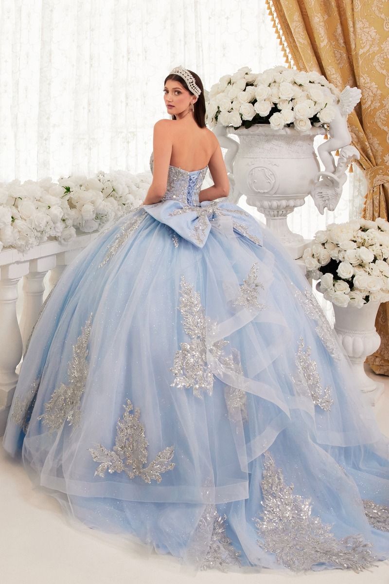 STRAPLESS LAYERED BALL GOWN WITH BOW DETAIL CD15715