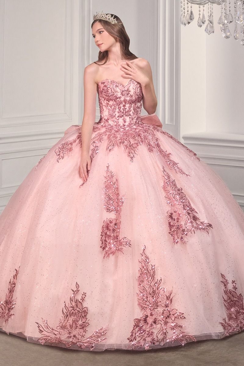 STRAPLESS LAYERED BALL GOWN WITH BOW DETAIL CD15715