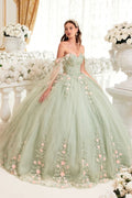SAGE BALL GOWN WITH BLUSH FLORAL DETAILS CD15716