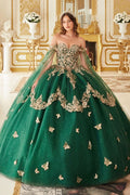 STRAPLESS LAYERED TULLE EMERALD BALL GOWN CD15721