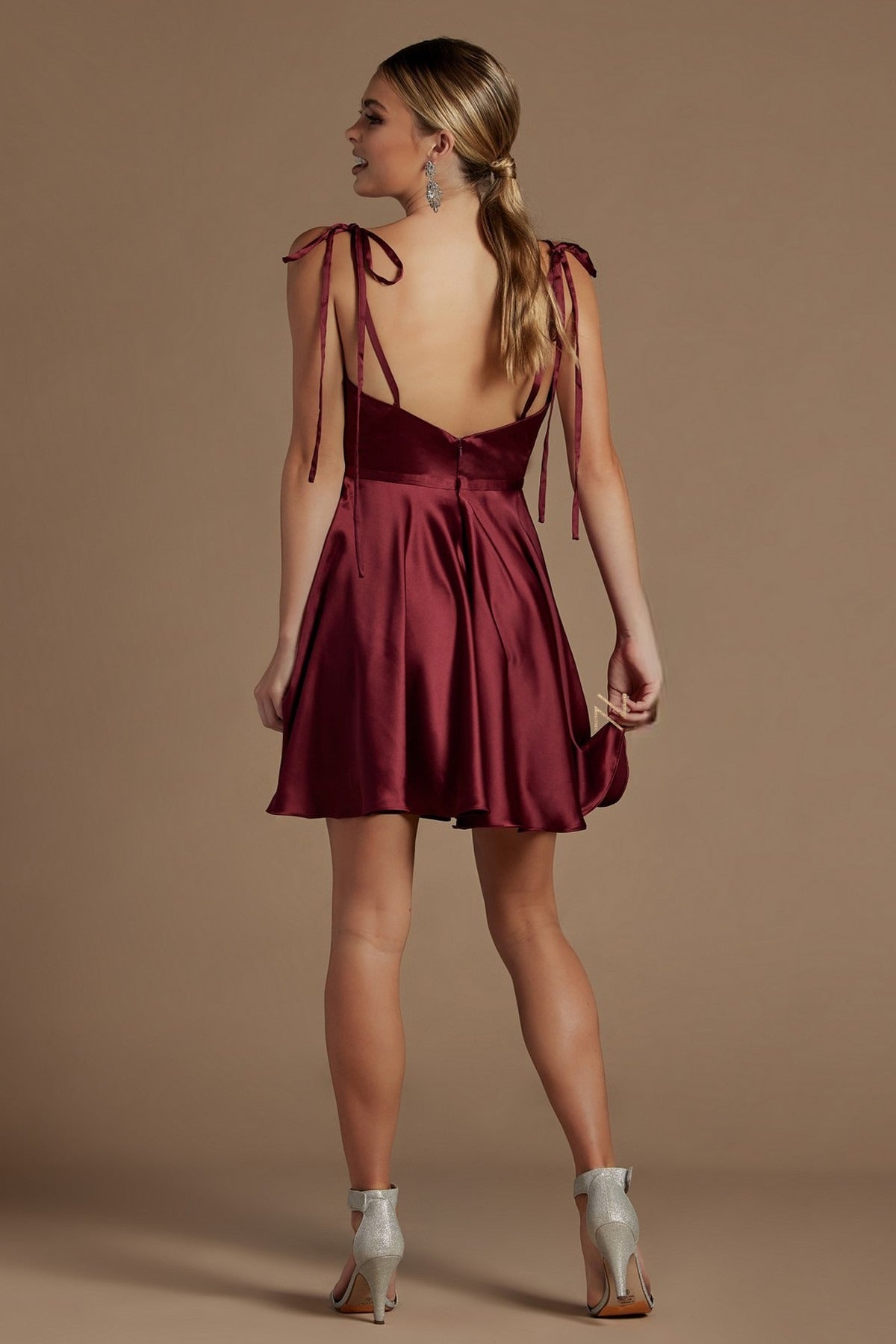 Open Back Satin Fit Short Homecoming & Cocktail Dress