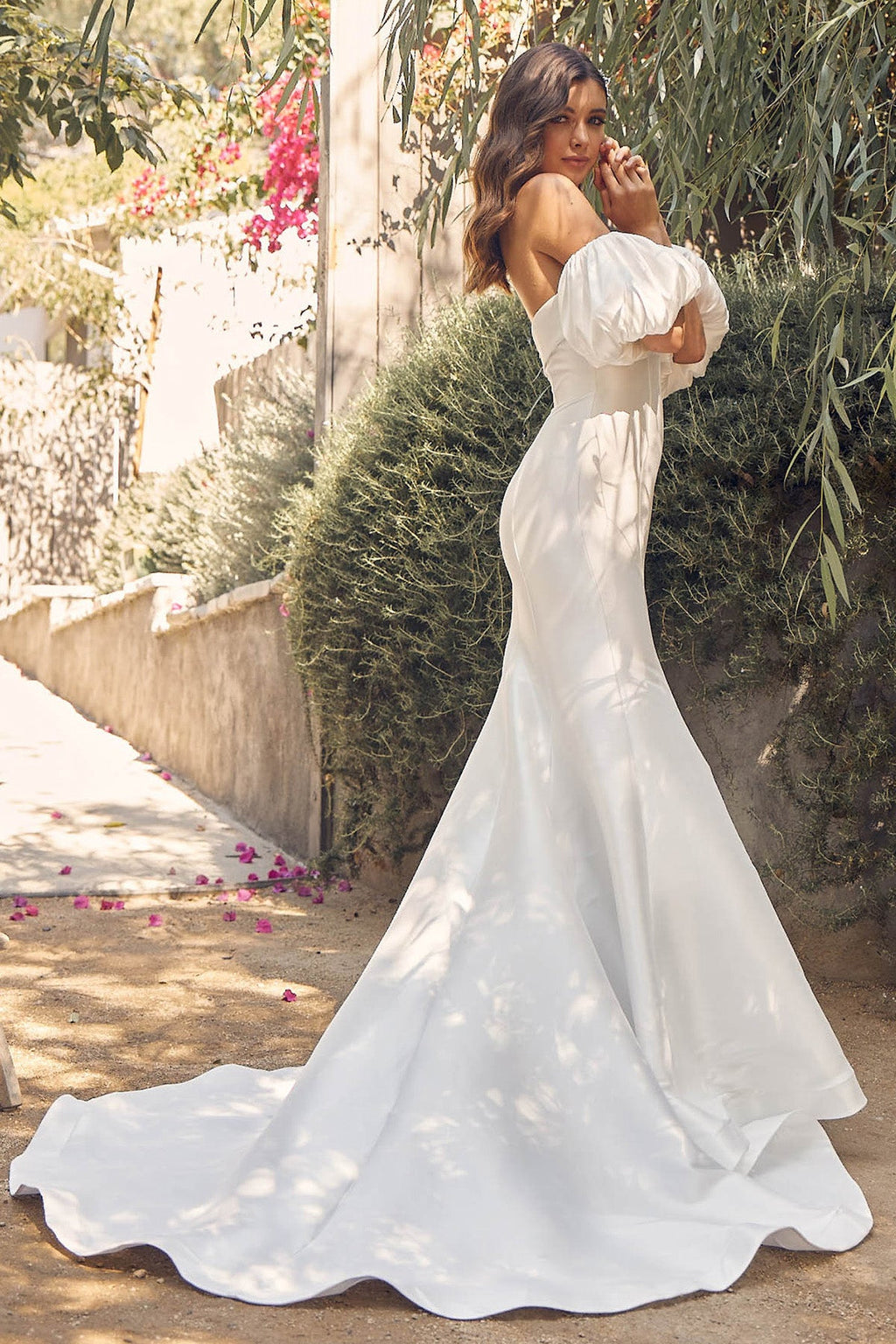 Off Shoulder Mermaid Open Back Long Wedding Dress NXJE966