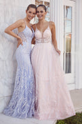 Sequin Embellished V-Neck Prom Dress with Sheer Bodice NXT1010
