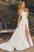 Strapless Side Slit A-Line Sweetheart Long Wedding Dress NXJW938