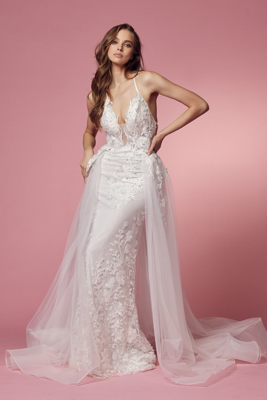 Lace & Beads Embroidered Mermaid Long Wedding Dress NXF485W