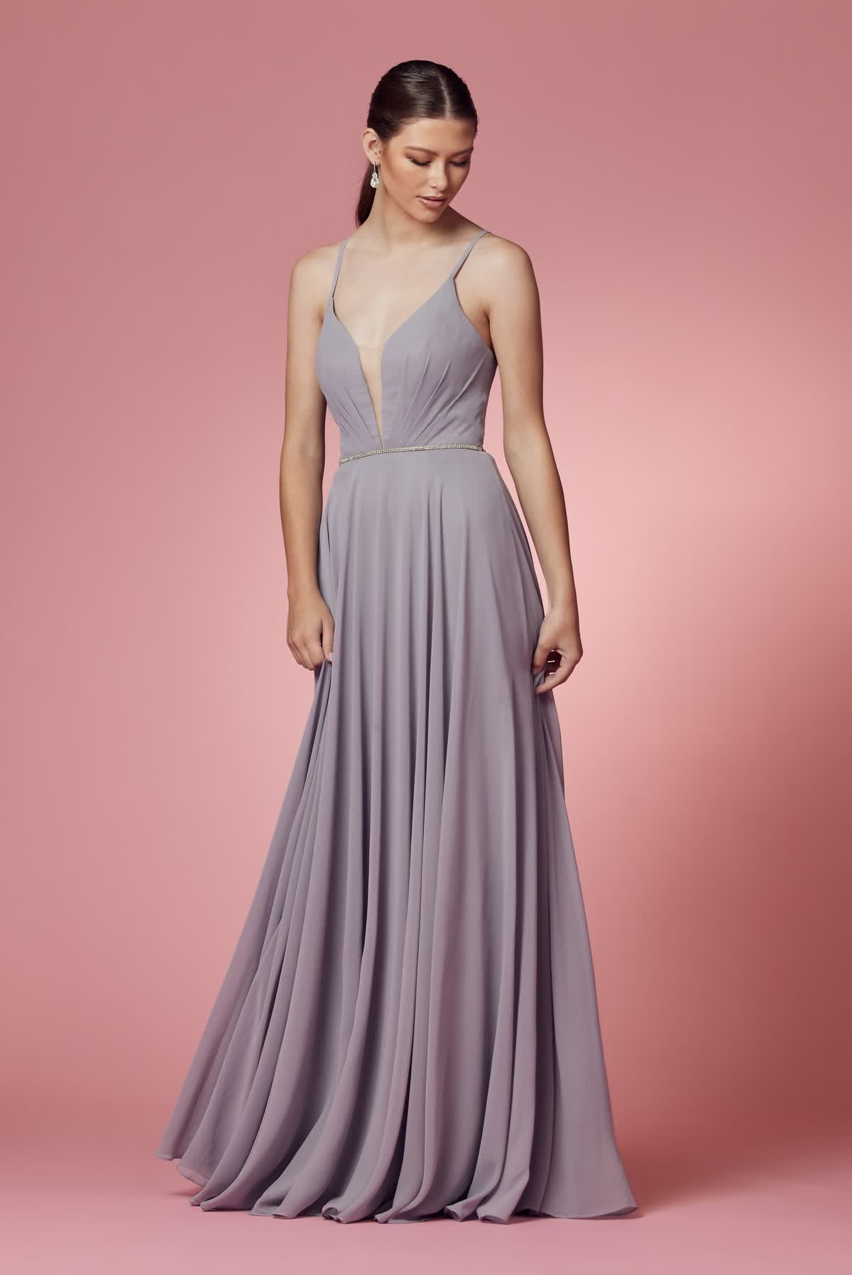 Dusty Rose A-Line Chiffon Formal Dress with Plunging Neckline  NXR416