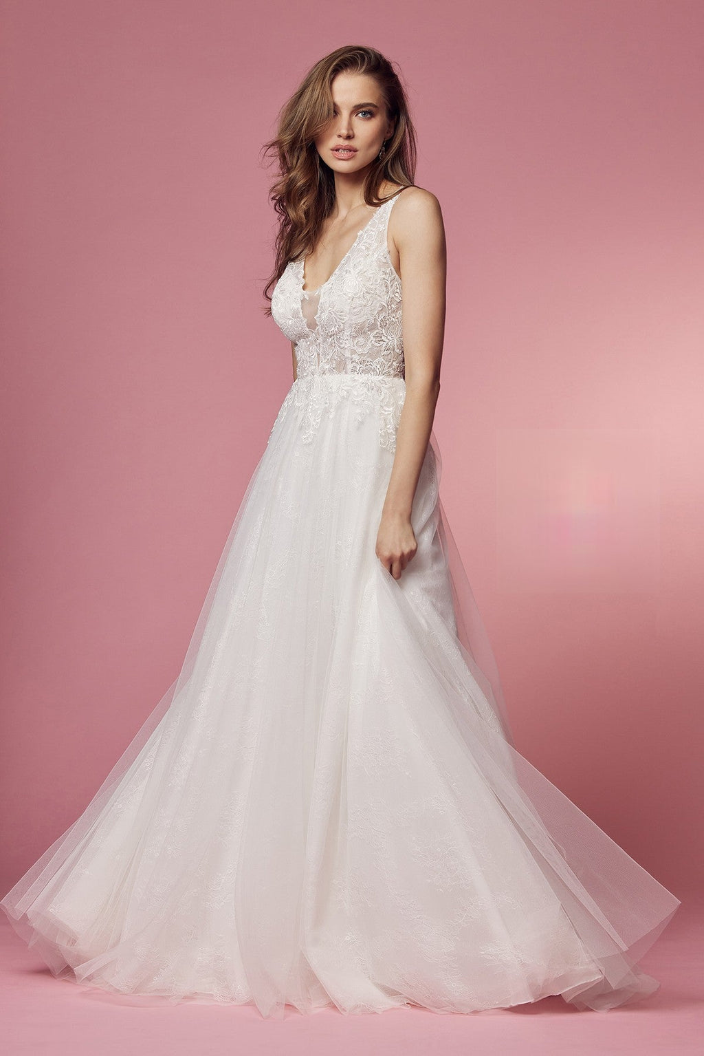 Romantic Lace A-Line Wedding Dress with Illusion Bodice NXJE920