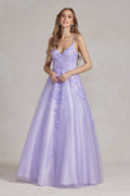 A-Line Embroidered Lace Open Criss Cross Back Long Prom Dress NXE1178