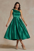 One Shoulder Satin Open Back Midi Evening & Prom Dress NXJE931