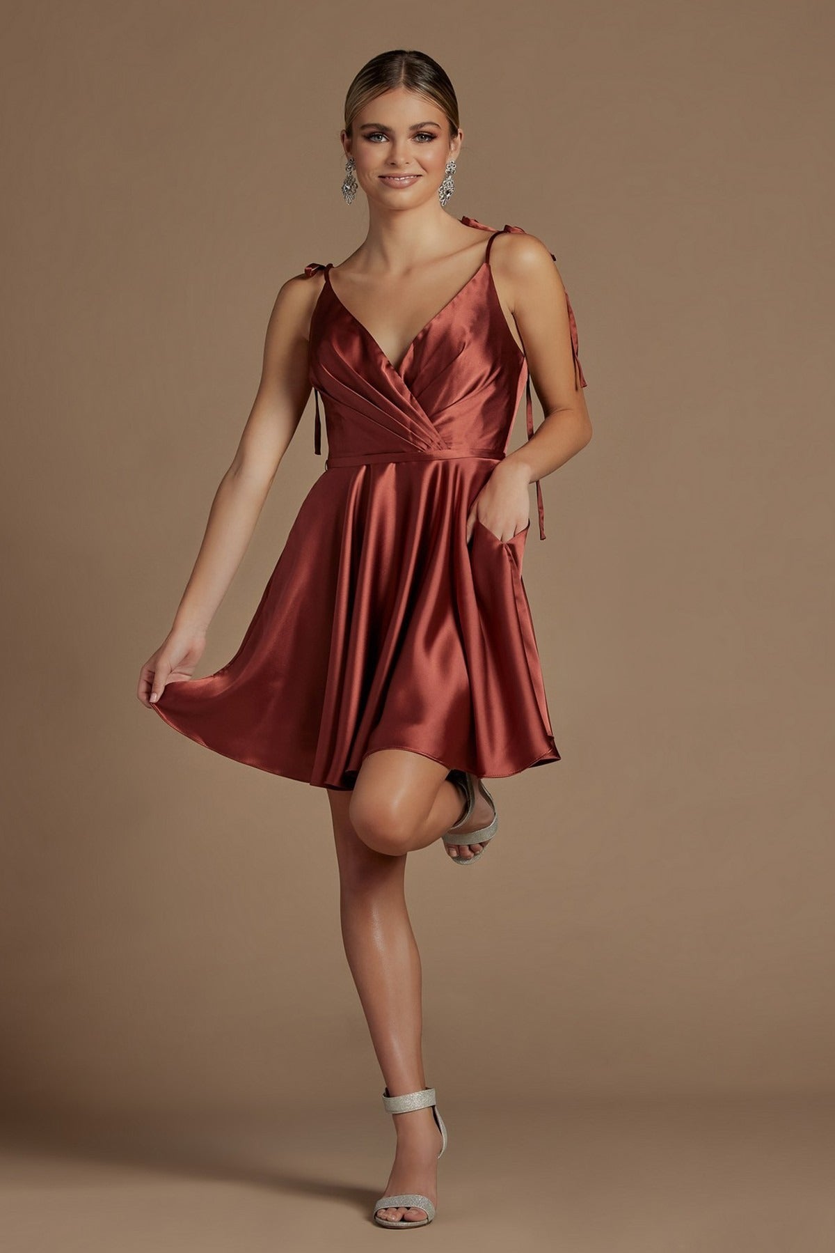 Open Back Satin Fit Short Homecoming & Cocktail Dress