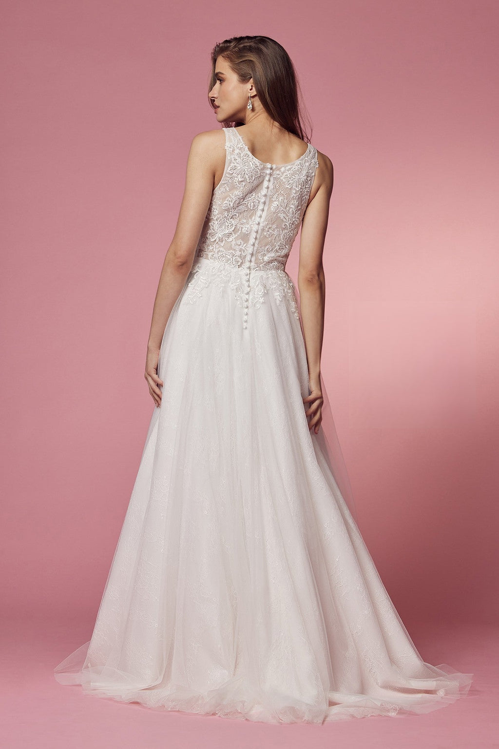 Romantic Lace A-Line Wedding Dress with Illusion Bodice NXJE920