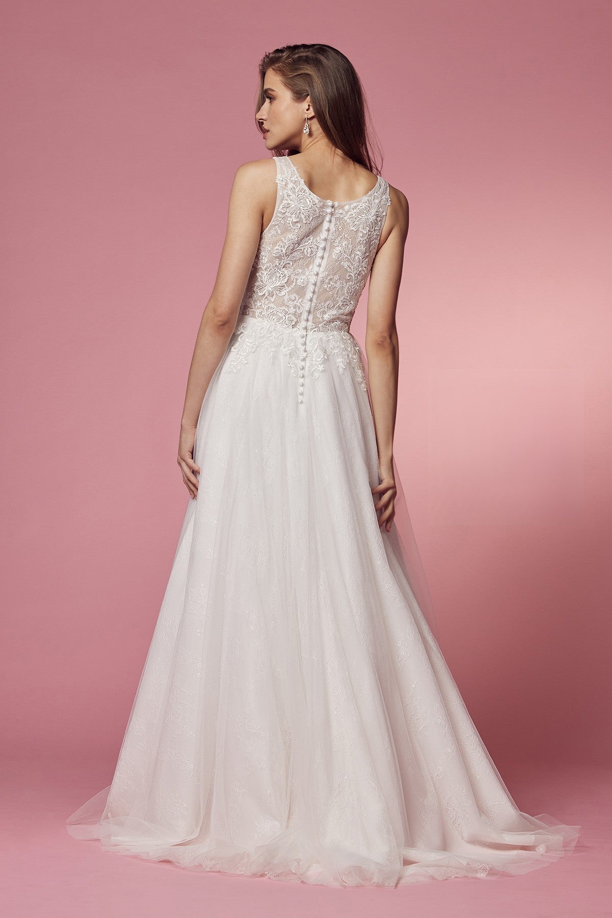 Romantic Lace A-Line Wedding Dress with Illusion Bodice NXJE920