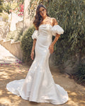Off Shoulder Mermaid Open Back Long Wedding Dress NXJE966