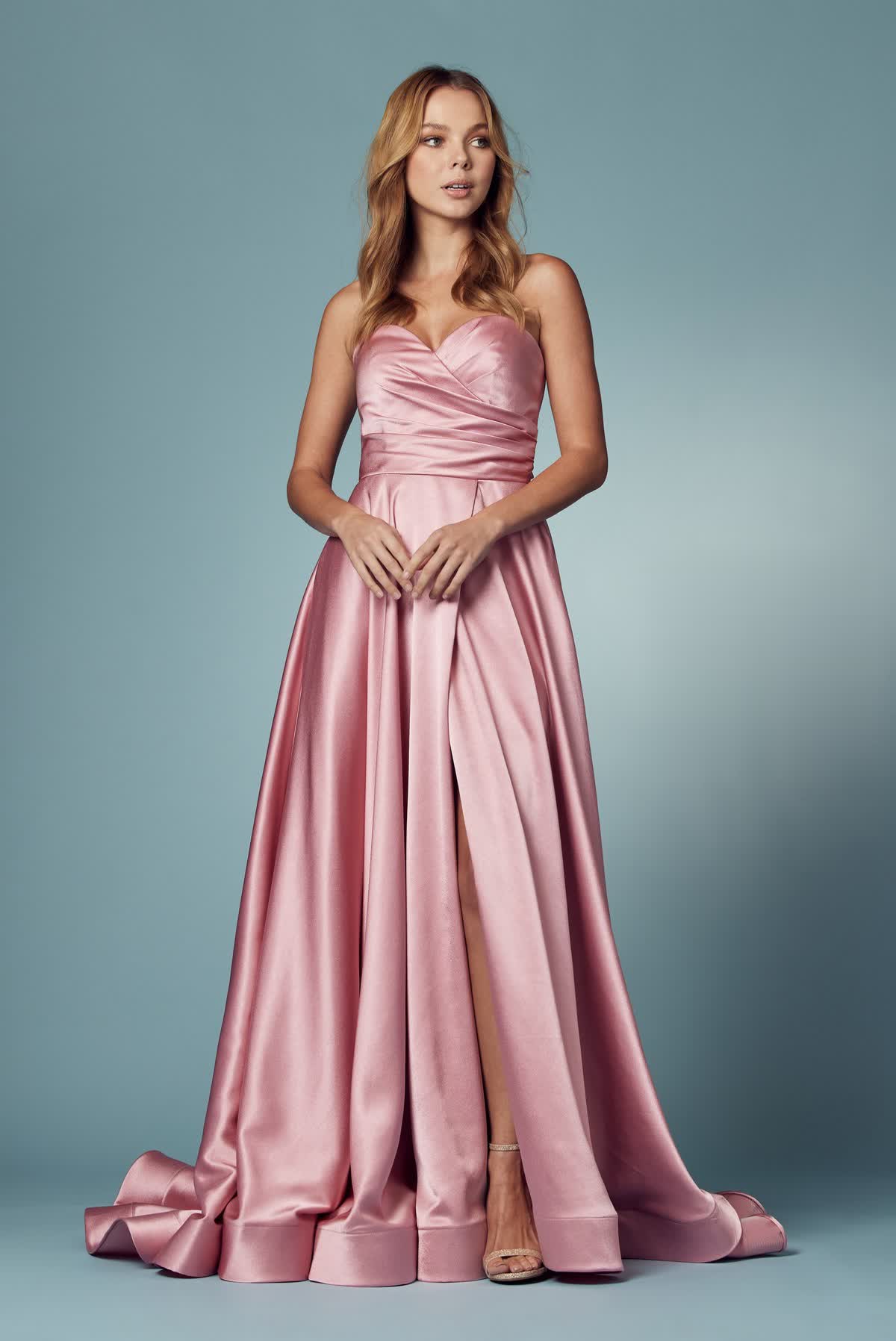 Strapless Satin High Slit Long Prom Dress NXR1036