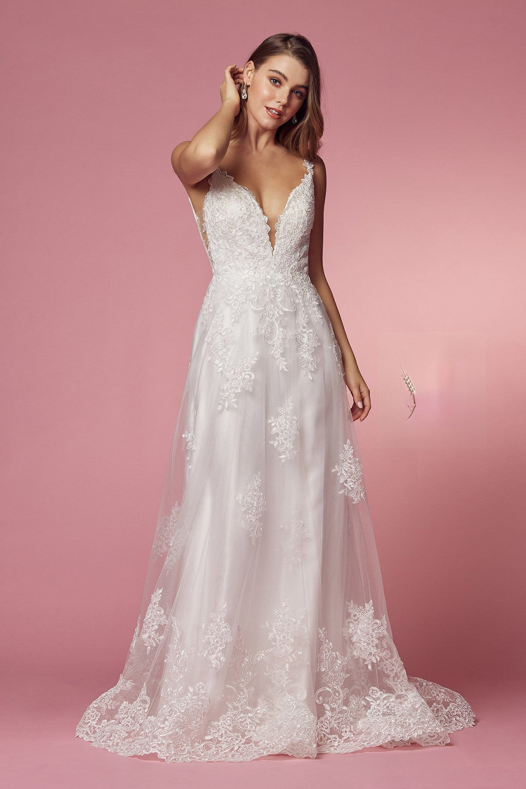 A-Line Classic V-Neck Side Cutouts Laced Straps Long Wedding Dress NXC461