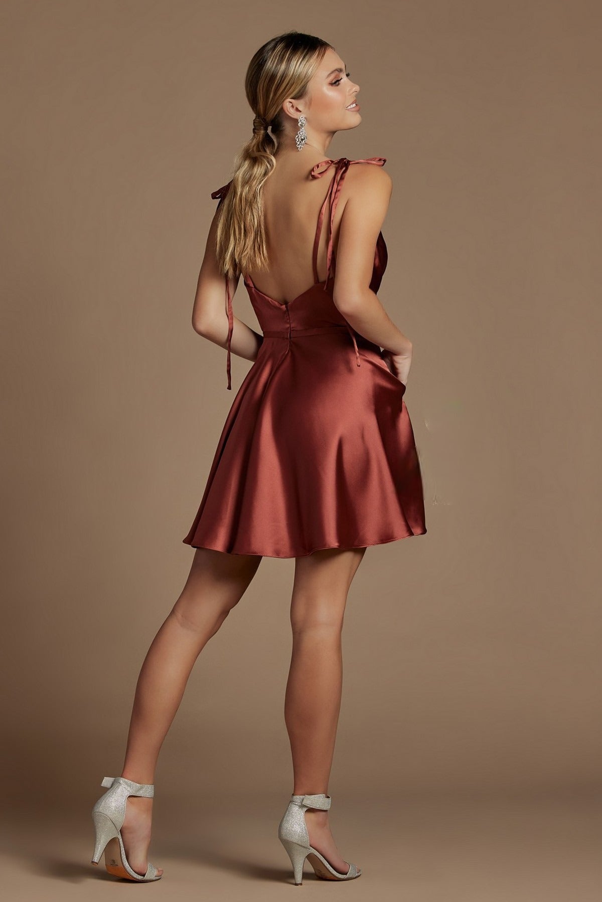 Open Back Satin Fit Short Homecoming & Cocktail Dress
