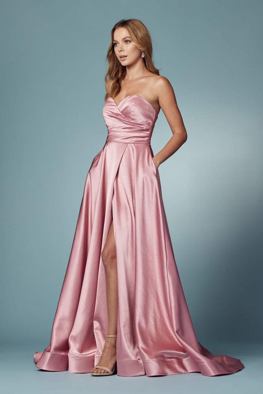 Strapless Satin High Slit Long Prom Dress NXR1036