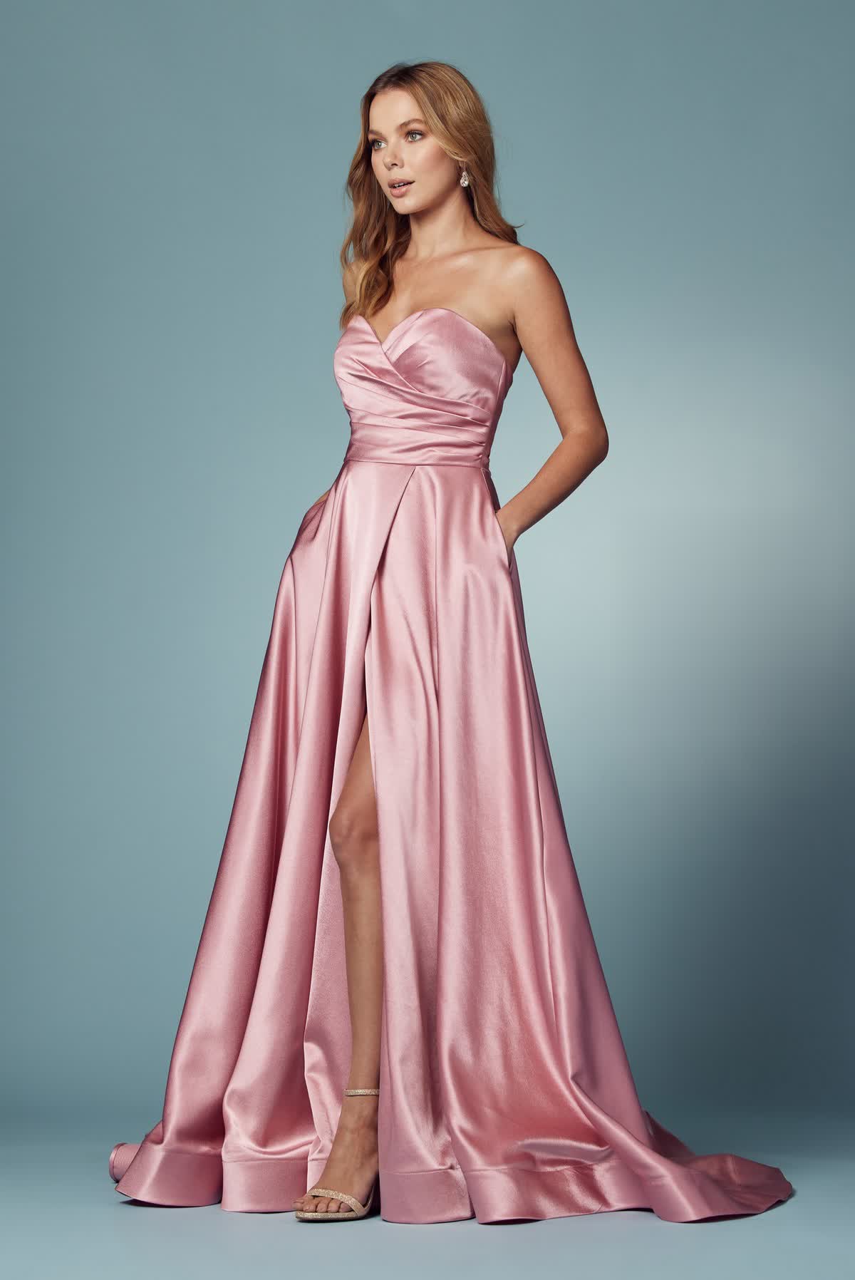 Strapless Satin High Slit Long Prom Dress NXR1036